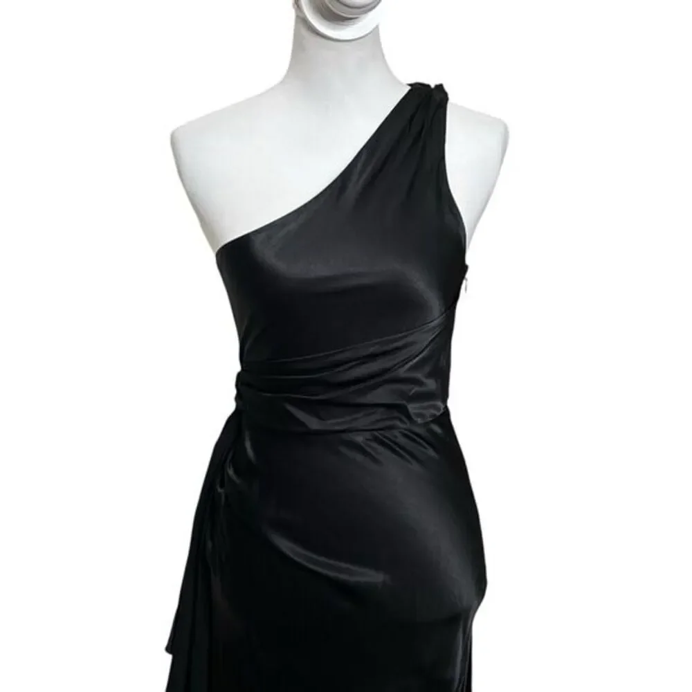 Meshki Calliope One Shoulder Maxi Dress Black Women's Size XS Satin Drape Formal